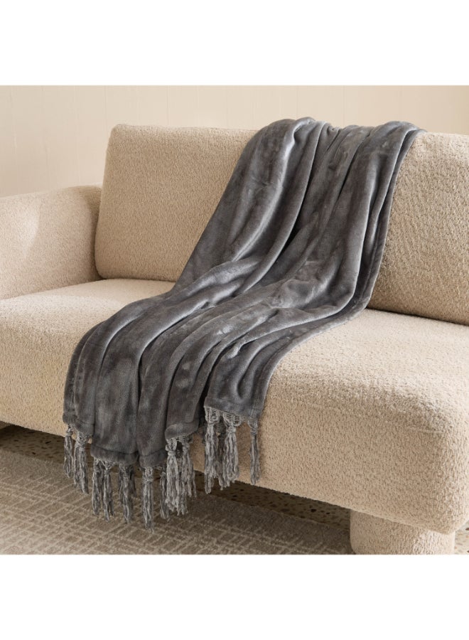 Home Box Plush Gray Throw Blanket - 130x180 cm - Image 1